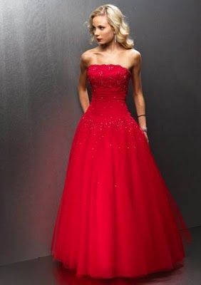 pictures of beautiful strapless red prom dresses