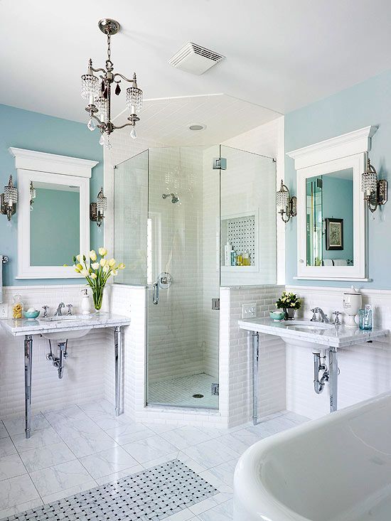 so often is a soaker tub in between the his and hers sinks.  i love the shower i