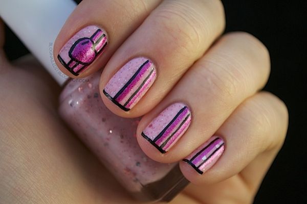 striped nails with glitter Easy Nail designs for short nails