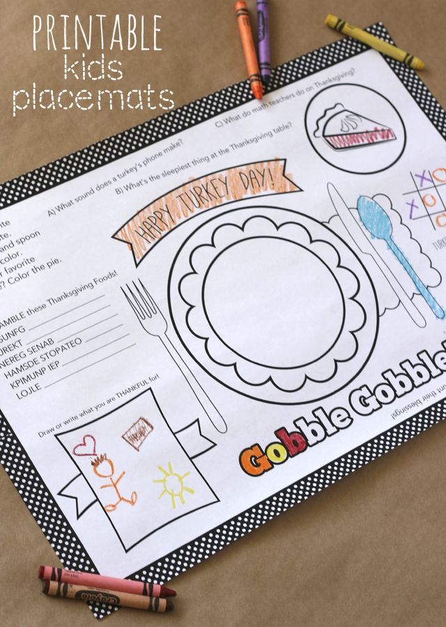 Thanksgiving Placemats For Kids