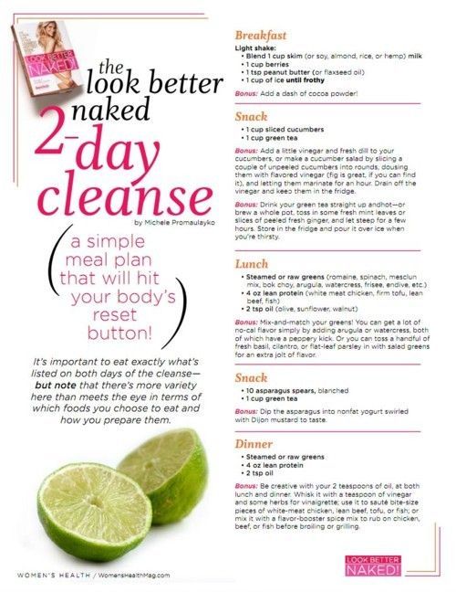 The look better naked 2 day cleanse. A simple meal plan that will hit your bodys