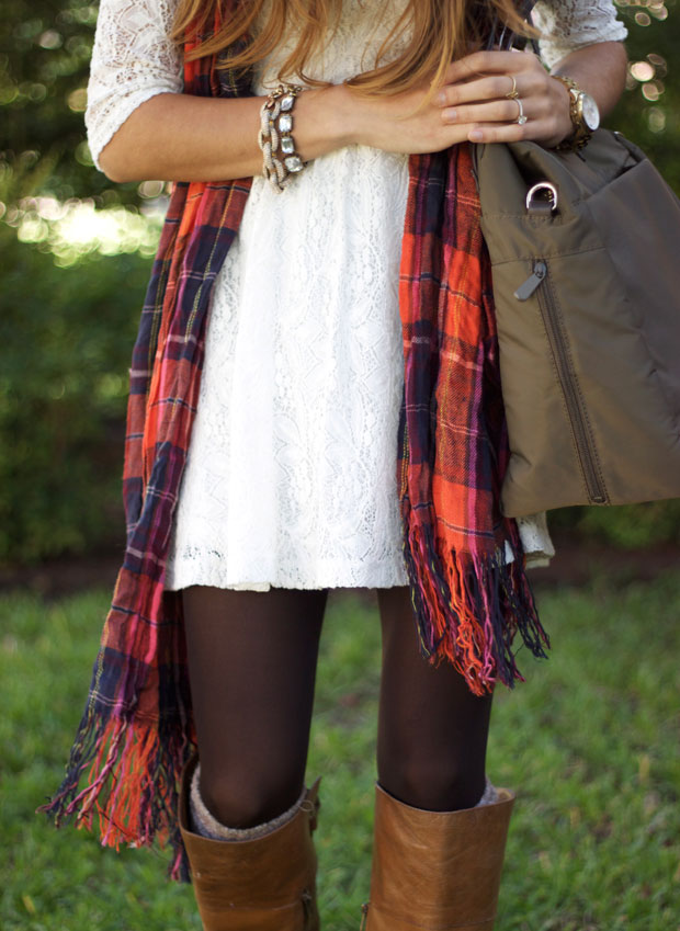 Tights + plaid + boots