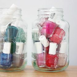 Use mason jars as a cute way to display and store your nail polish collection at