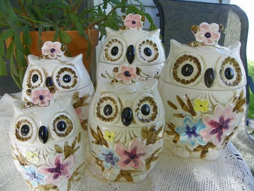 Vintage 1960s 5 Piece Napcoware Ceramic Owl Canister Set Lot from Japan | eBay