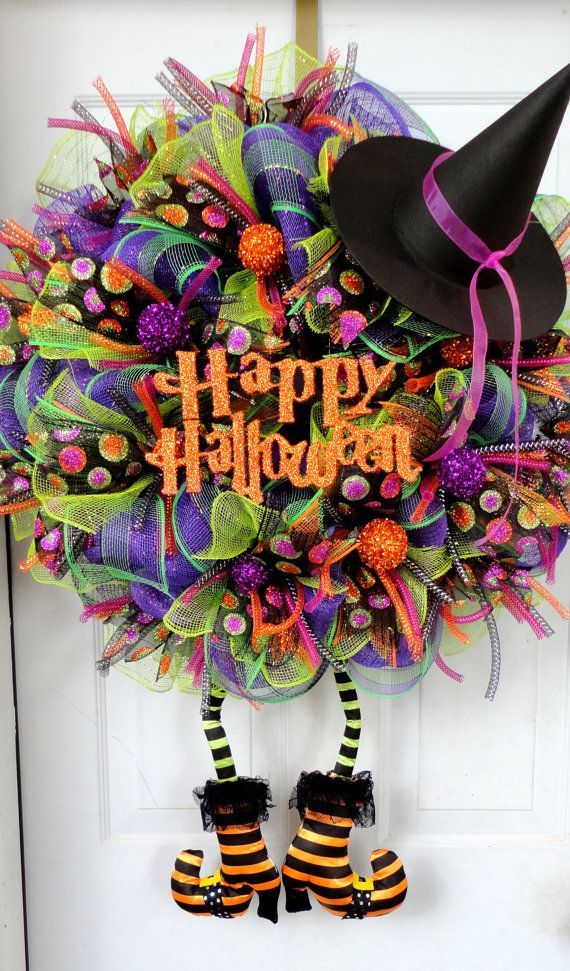 Wicked Witch Halloween Deco Mesh Wreath Materials: deco mesh, deco mesh tubing,