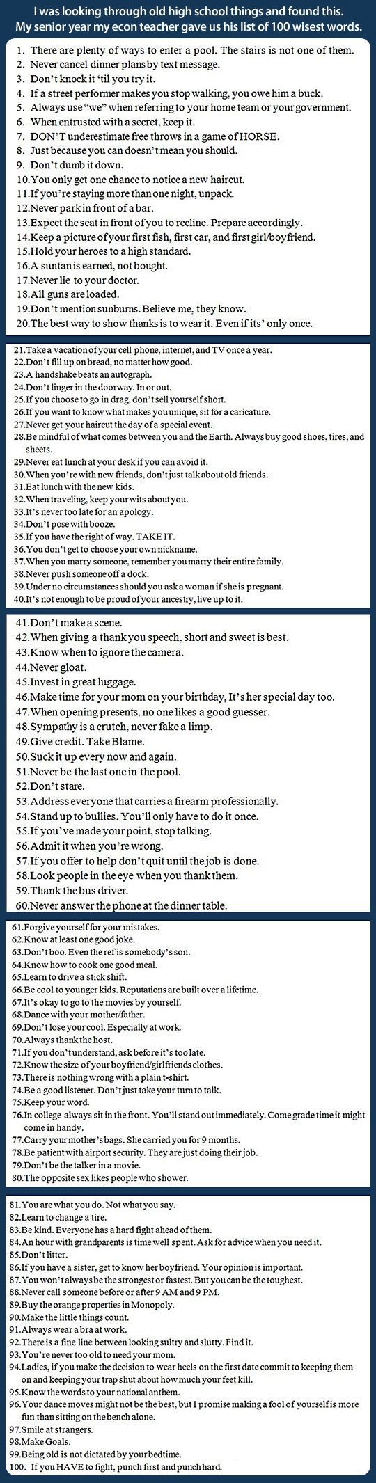 A list of 100 wisest words This teacher should get a medal.