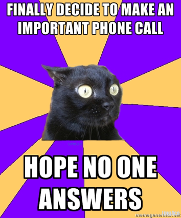 Anxiety Cat. This is how I feel EVERY TIME I have to call someone for work…whi