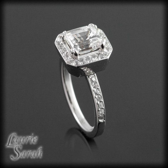 Asscher Cut White Corundum Engagement Ring by LaurieSarahDesigns, $1253.25