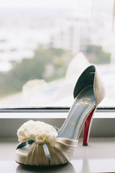 Bridal white Christian Louboutin wedding shoe