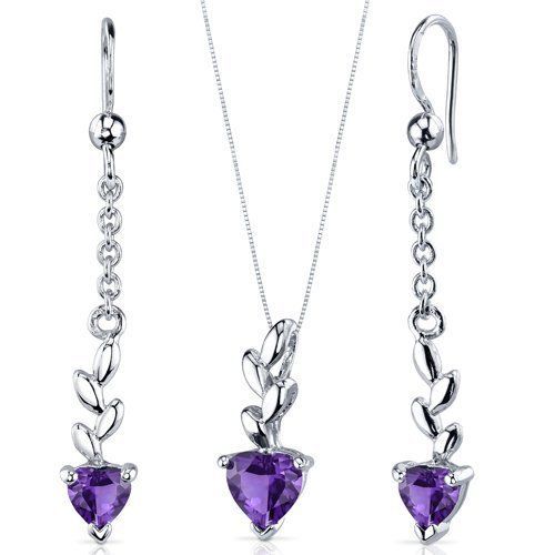 Dangling 1.75 carats Heart Shape Sterling Silver with Rhodium Finish Amethyst Pe