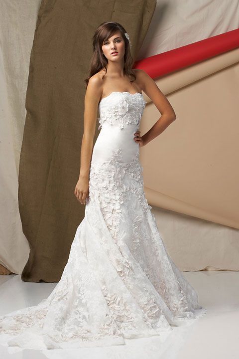 Fashionable A-line natural waist lace wedding dress