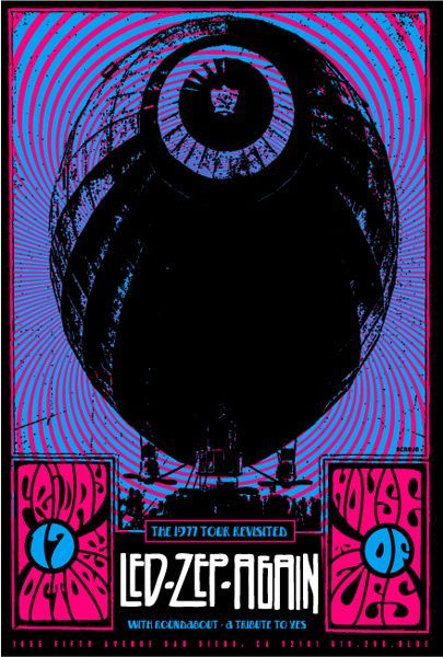 Led Zeppelin Classic rock music concert poster psychedelic  Hippie Style