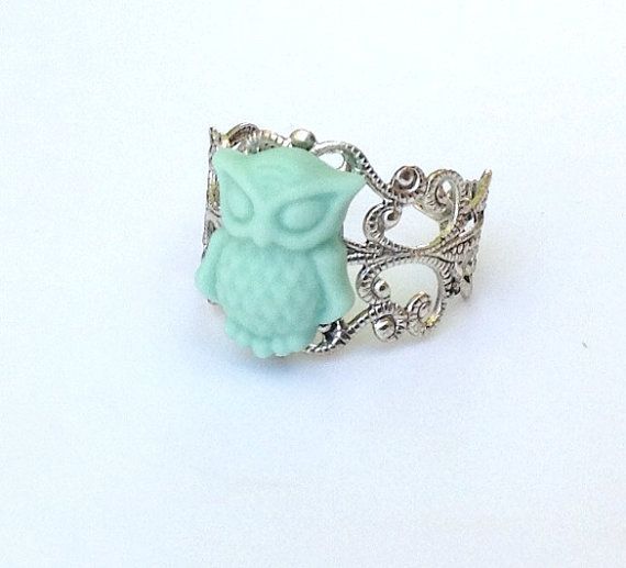 Mint Green Jewelry Owl Jewelry Owl Ring Cute by PiperPixieDesigns