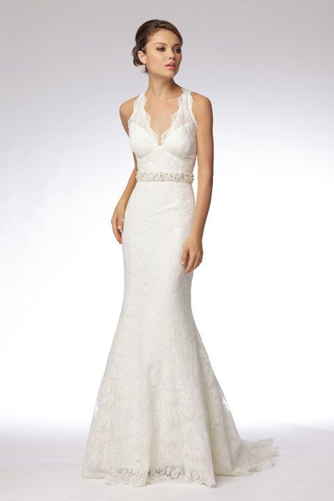 Modern v-neck empire waist lace #Wedding#Dress