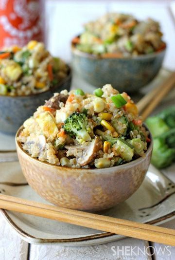 Quinoa veggie fried rice np peas or corn or soy sauce use coconut aminos