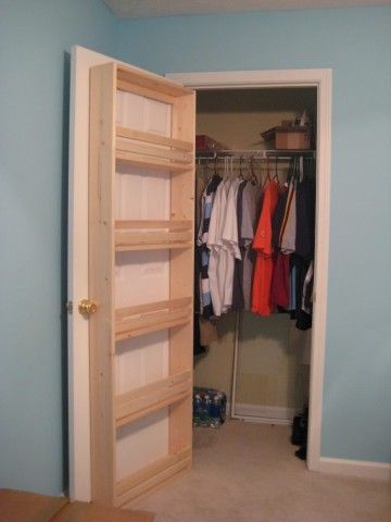 shelves attached to the inside of a closet door… Shoes, purses. genius.