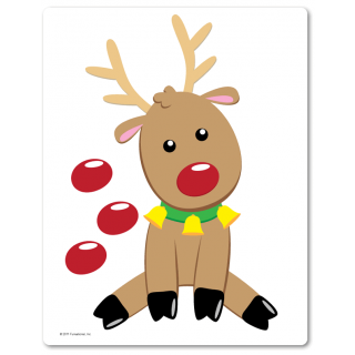 Super cute reindeer pin-the-nose game for kids. Christmas party game.