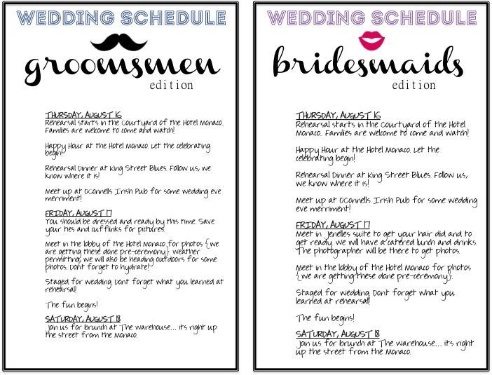 Take the confusion out DIY wedding schedules for your wedding party and family