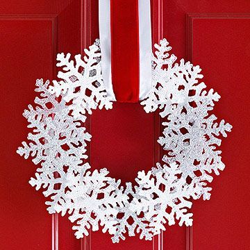 Use a pack of dollar store snowflakes for this easy winter wreath