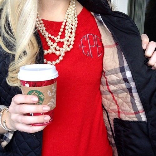 winter outfit with pearls & plaid