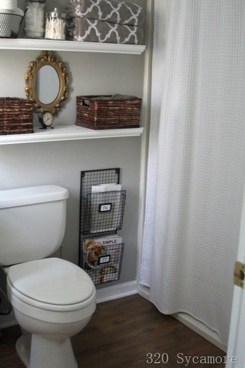 bathrooms – Glidden – Fossil Grey – Target White Waffle-Weave Fabric Shower Curt
