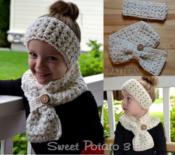 Crochet PATTERN  Scarf & Headband Set   by SweetPotato3Patterns