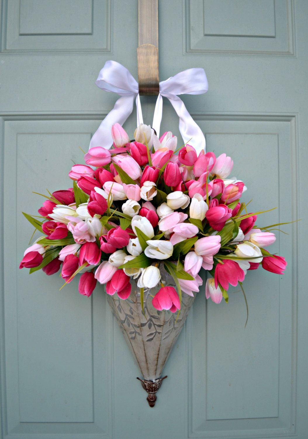 front door decorations for spring | Spring Tulips-Wreath- Front Door Decor- Cont