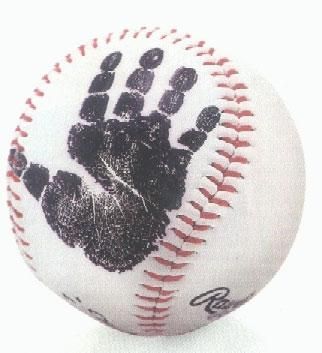 Handprint baseball – what a cute idea for your newborn.  How about on a football