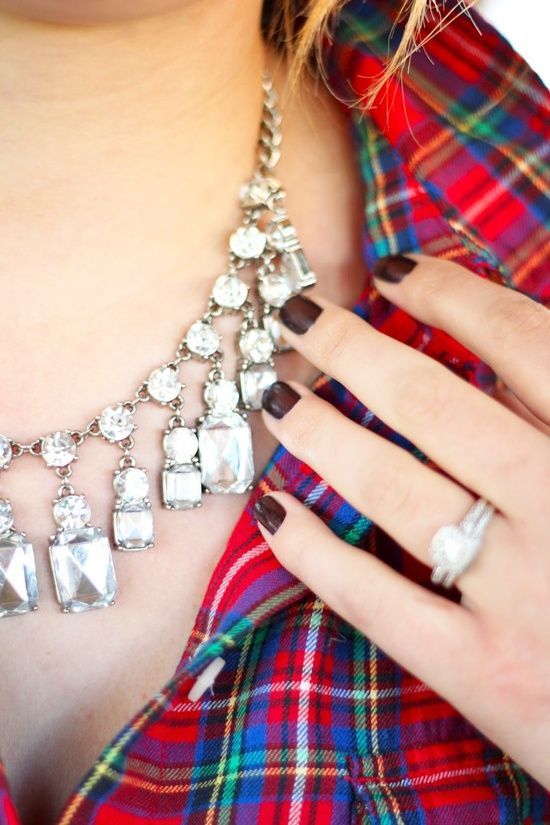 I love the idea of pairing glitzy jewels with more masculine pieces like a flann