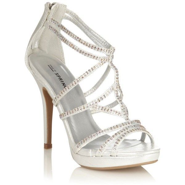 Silver High Heeled Open Toed Sandals With Diamant Straps ($76) found on Polyvore
