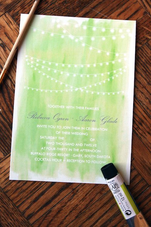 cafe lights and watercolor wedding invitation