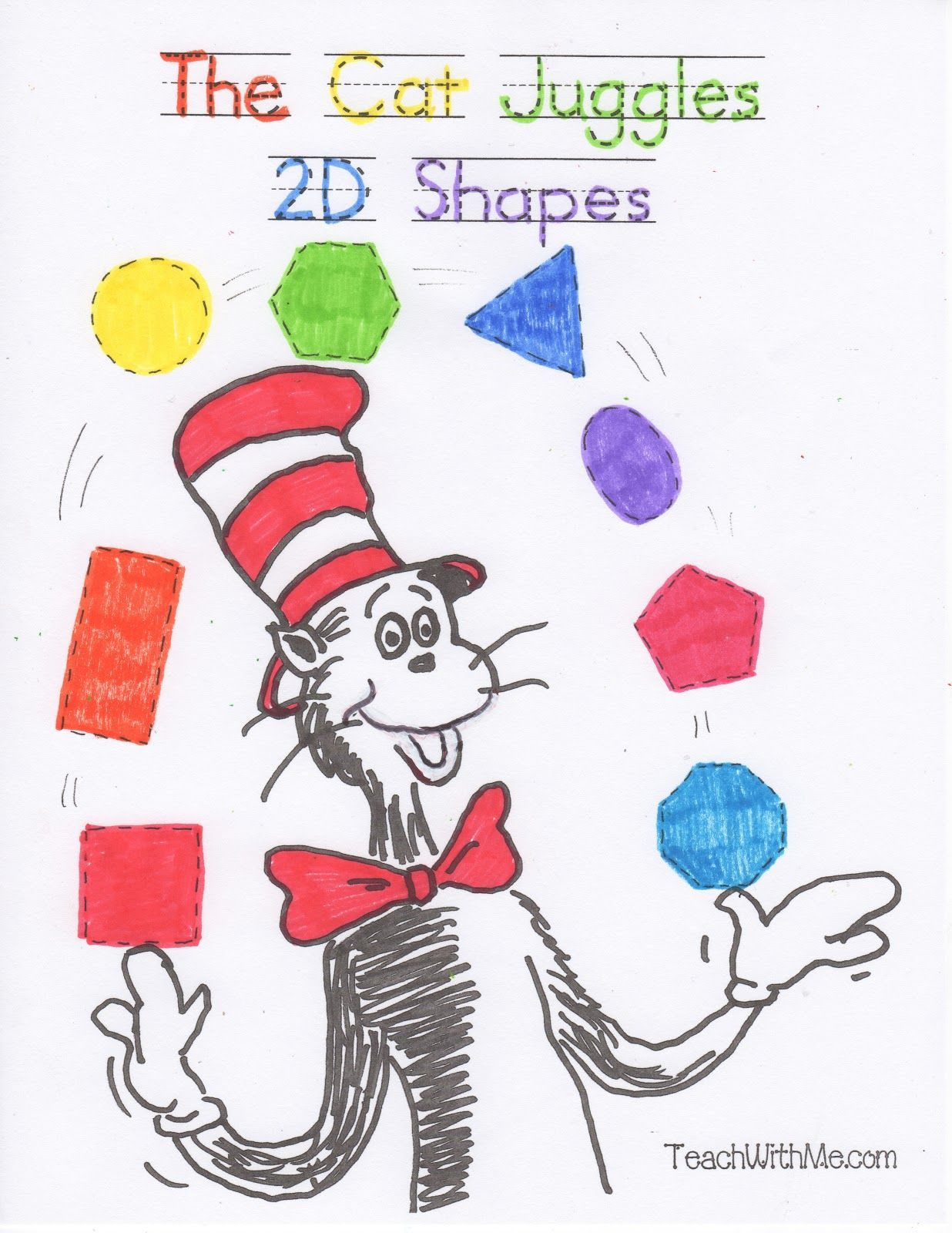Classroom Freebies: The Cat Juggles 2D Shapes- Tons of Dr. Seuss ideas!!- also l