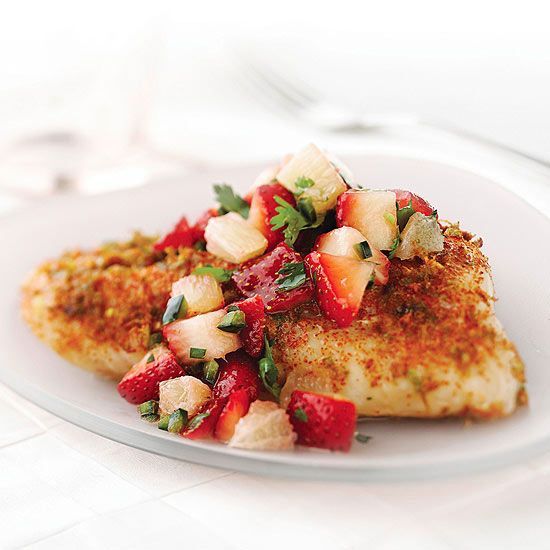 Grilled Bass with Strawberry Salsa For a zesty, hot-off-the-grill fish dinner, a