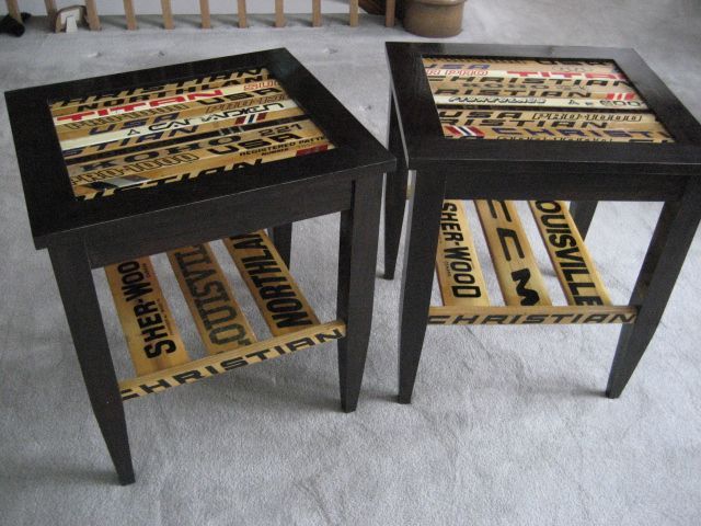 Hockey stick end tables! YES! Maybe this wont be Dans Man Cave… maybe itll be