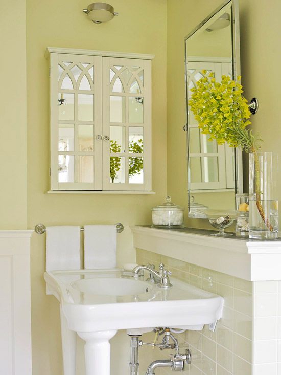 Love this color and the freshness and light. Our mainfloor bathroom is tiny. Abo