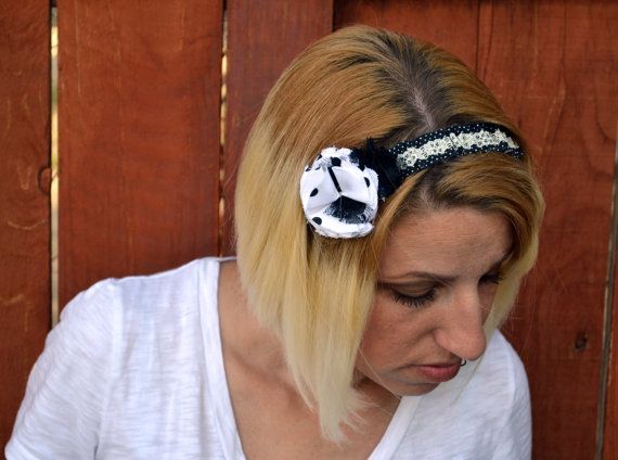Shabby chic black and white lace ruffle headband by ValkinThreads, $15.00 #hairb