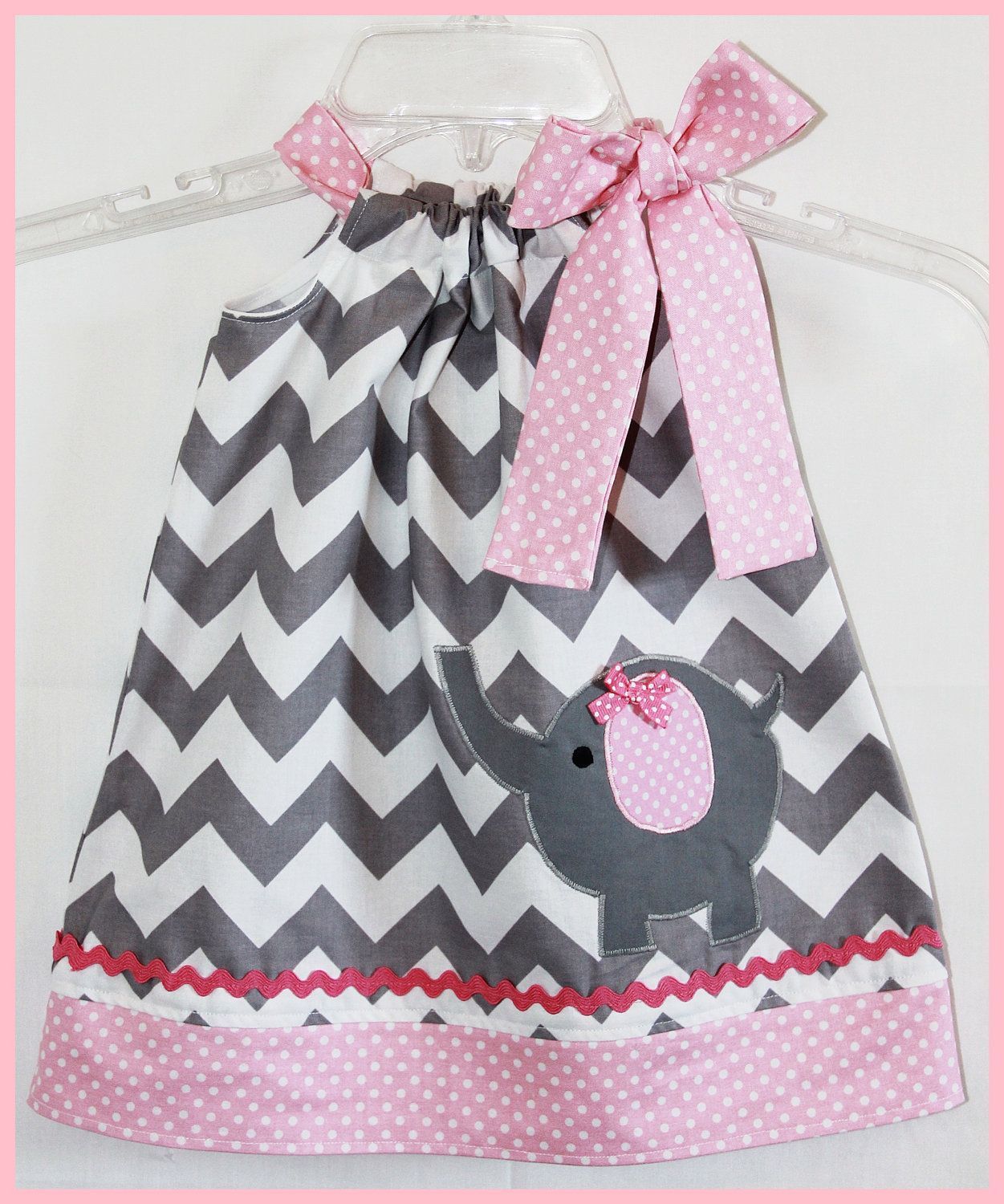 Super Cute Chevron Stripe Applique Elephant Dress Gray and Pink. $24.00, via Ets