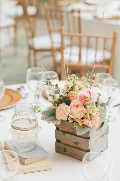 Wood Crate Centerpiece – so charming! If I hadnt found our wooden slabs, this wa