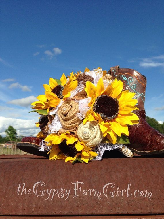 Burlap Sunflowers and Lace Brides  Bouquet by GypsyFarmGirl – country, western r