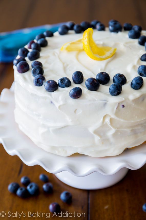 Deliciously sweet and light Lemon Blueberry Layer Cake. Tangy cream cheese frost