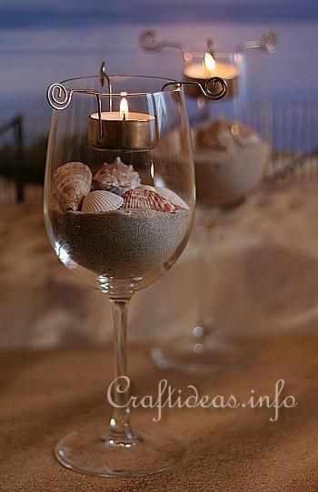 DIY Beach wine glass candle holders