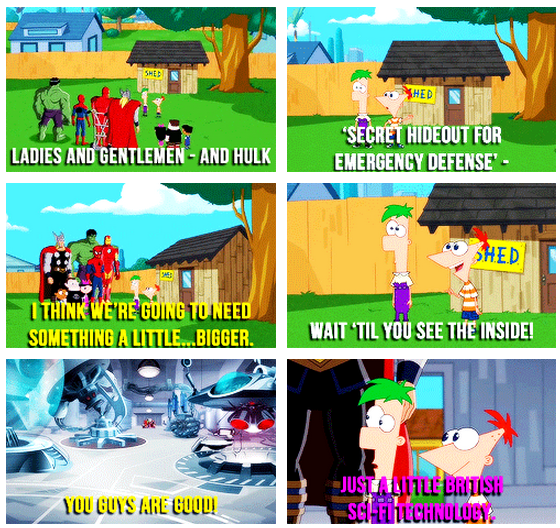 Doctor Who reference in Phineas and Ferb featuring the Avengers. This is why I l