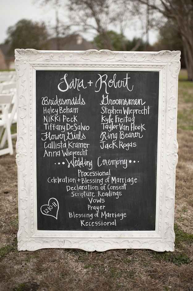 Framed Blackboard Wedding Program | 37 Things To DIY Instead Of Buy For Your Wed