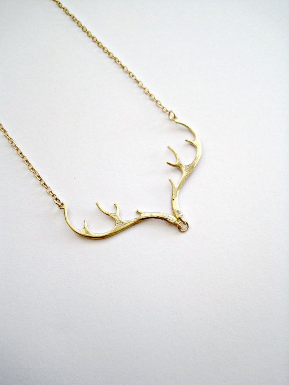 Gold Antler Necklace Deer Antler Jewelry Gold Necklace Country Wedding Gift Coun