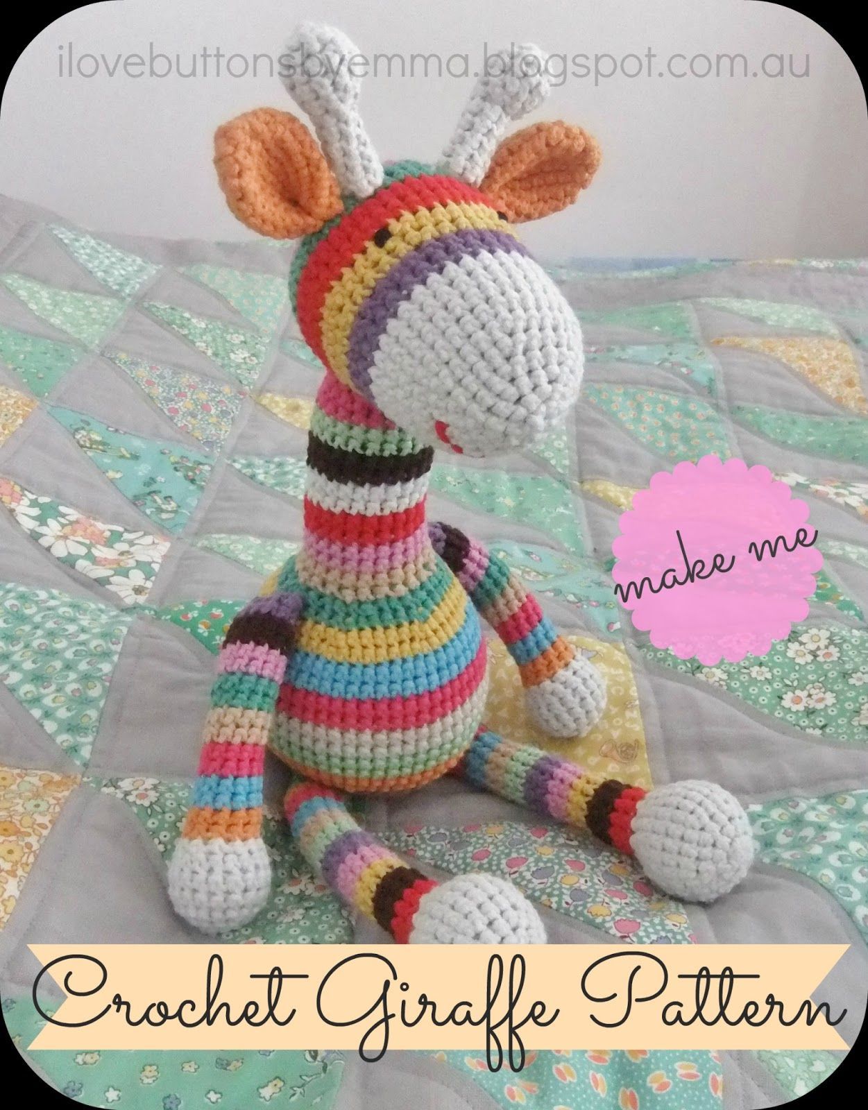 “I Love Buttons By Emma”: Crochet Giraffe Pattern. Isnt he oh-so-cute! FREE patt