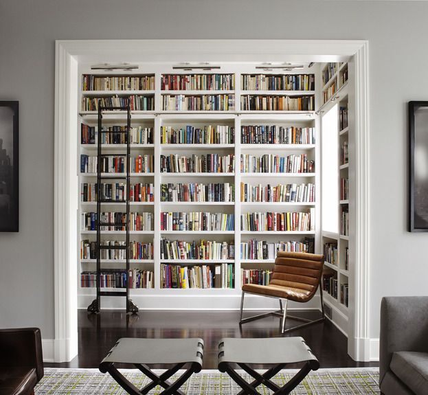 Library off the living room – make use of the “formal dining room” that never ge
