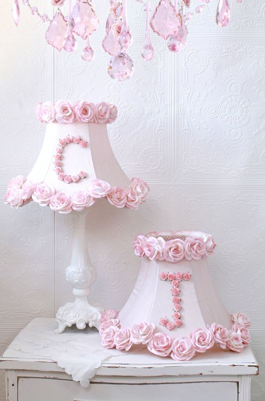 Monogram lamp shades with roses- so sweet for a little girls room.