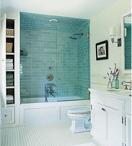nice renovation idea for kids baths, leave tub in place, fully tile walls and ce