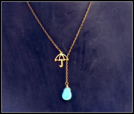 umbrella necklace with turquoise drop, turquoise necklace, rain necklace, unique