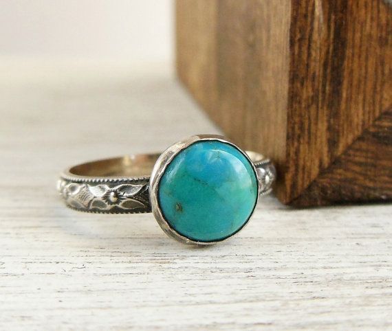 Arizona Turquoise Ring Blue Gemstone Ring Sterling Silver Stacking Ring Diamond